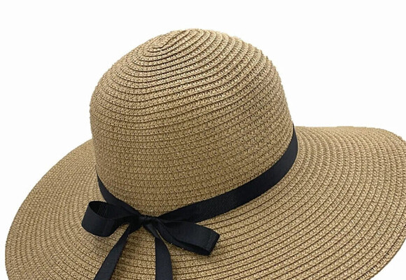Beach Straw Hat With Bowtie In Khaki - Picture 3 of 4